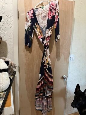 Floral V-Neck Maxi Wrap Dress - Navy Floral